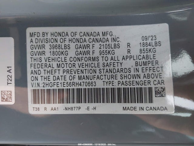 2024 Honda Civic Si Sedan მანქანა იყიდება აუქციონზე, vin: 2HGFE1E56RH470663, აუქციონის ნომერი: 43968095