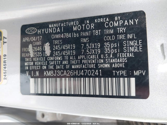 KM8J3CA26HU470241 Hyundai Tucson Limited
