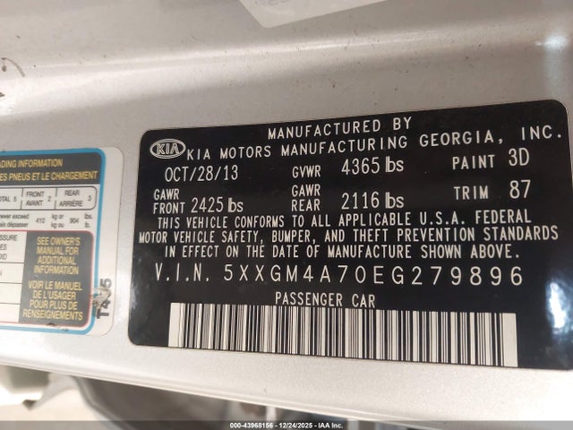 Продаж на аукціоні авто 2014 Kia Optima Lx, vin: 5XXGM4A70EG279896, номер лоту: 43968156