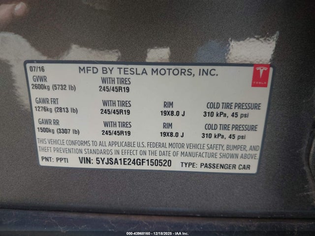 2016 TESLA MODEL S 5YJSA1E24GF150520 Photo 8