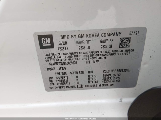 Aukcja sprzedaży 2022 Buick Encore Gx Fwd Select, vin: KL4MMDSL0NB039939, numer aukcji: 43968167