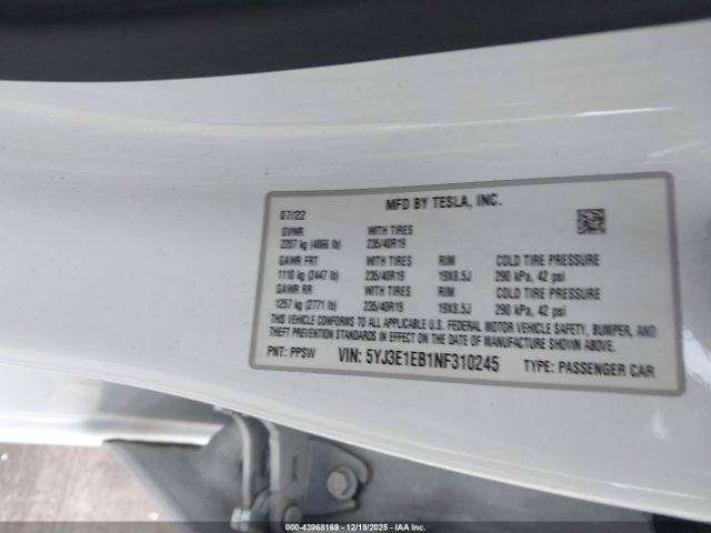 2022 TESLA MODEL 3 5YJ3E1EB1NF310245 Photo 8