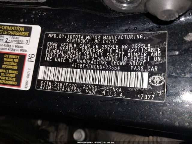 2017 TOYOTA CAMRY 4T1BF1FK0HU423554 Photo 8