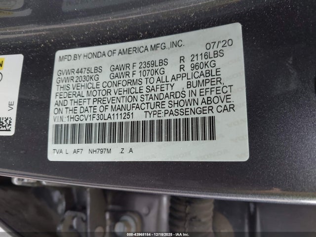 1HGCV1F30LA111251 Honda Accord Sport