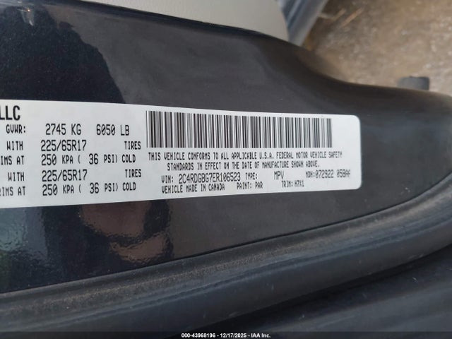 2014 Dodge Grand Caravan Se მანქანა იყიდება აუქციონზე, vin: 2C4RDGBG7ER106523, აუქციონის ნომერი: 43968196