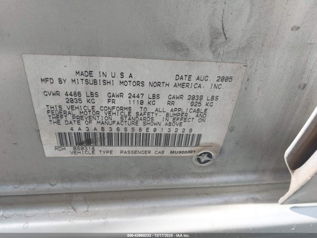 2006 MITSUBISHI GALANT 4A3AB36S56E013229 Photo 8