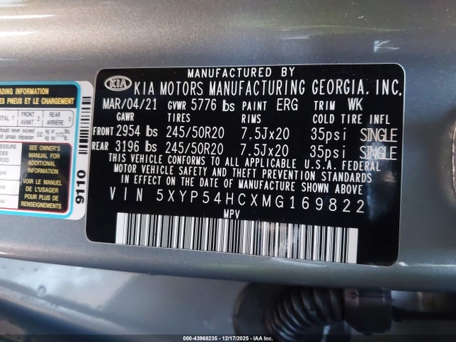 5XYP54HCXMG169822 KIA Telluride Sx