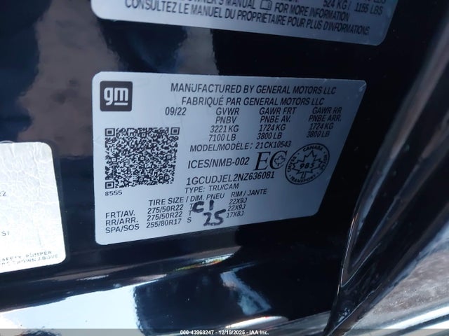 1GCUDJEL2NZ636081 Chevrolet Silverado 1500 High Country