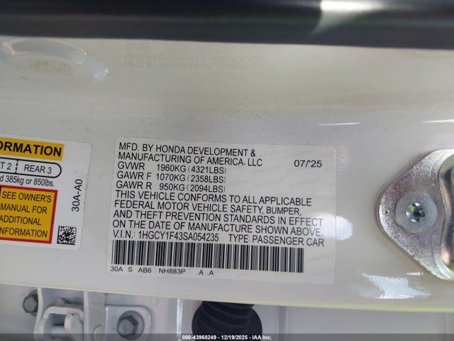Honda ACCORD SE 2025 1HGCY1F43SA054235 Image 9