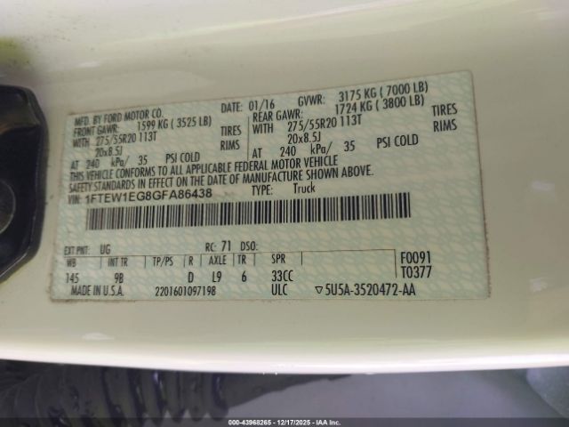 2016 FORD F-150 1FTEW1EG8GFA86438 Photo 8