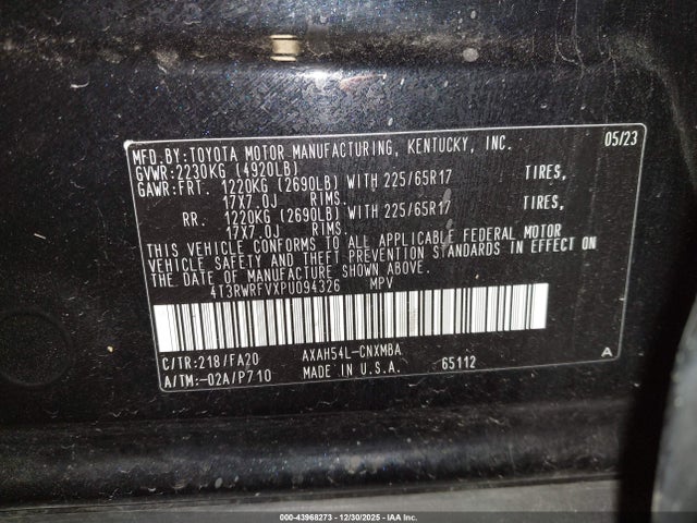 2023 Toyota Rav4 Hybrid Xle მანქანა იყიდება აუქციონზე, vin: 4T3RWRFVXPU094326, აუქციონის ნომერი: 43968273