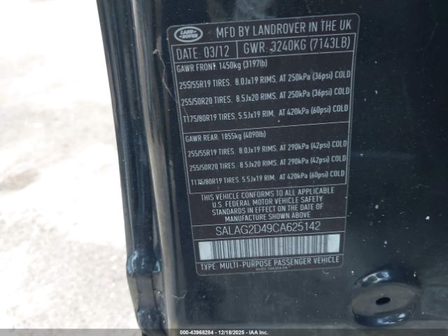 2012 LAND ROVER LR4 SALAG2D49CA625142 Photo 8