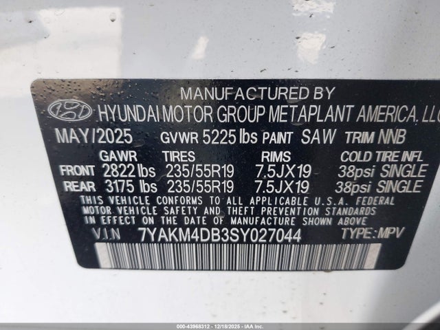 7YAKM4DB3SY027044 Hyundai Ioniq 5 Se Standard Range
