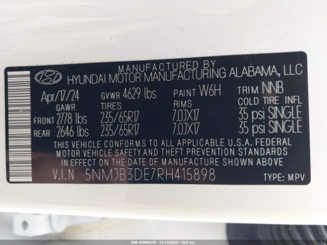 2024 HYUNDAI TUCSON 5NMJB3DE7RH415898 Photo 8