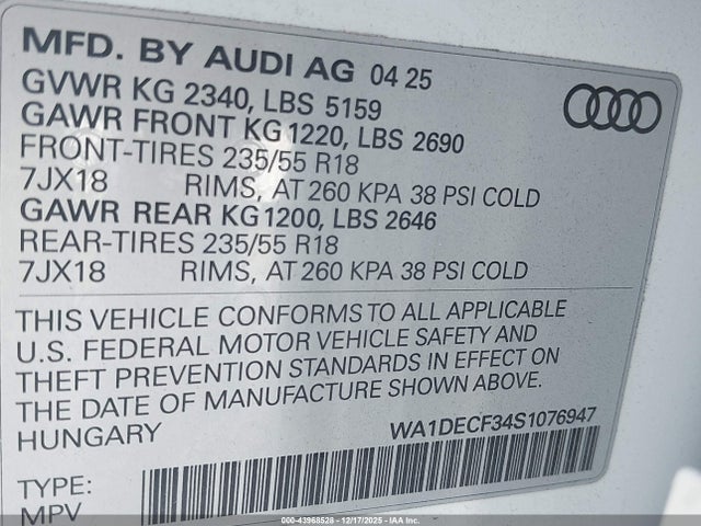 WA1DECF34S1076947 Audi Q3 Premium 45 Tfsi S Line Quattro Tiptronic