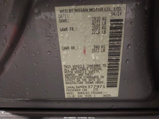 1N4AL3AP0EN377971 Nissan Altima 2.5/2.5 S/2.5 Sl/2.5 Sv