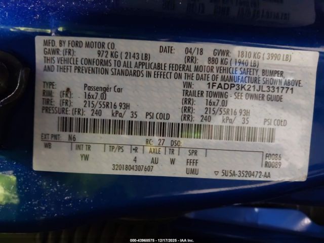 2018 FORD FOCUS 1FADP3K21JL331771 Photo 8