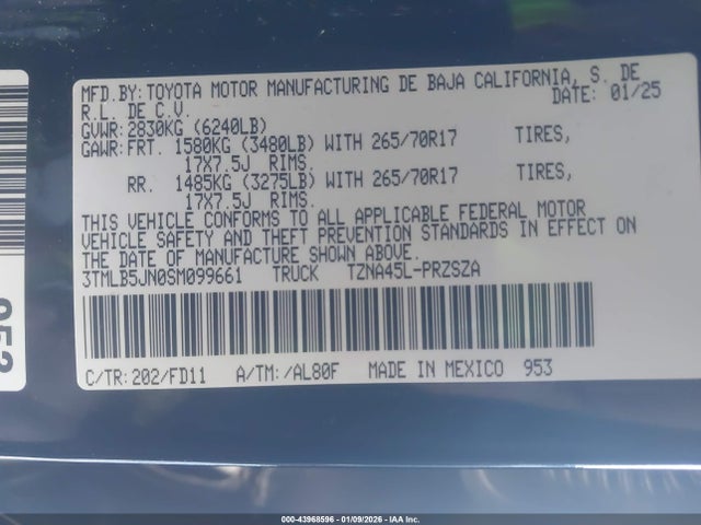 Toyota Tacoma Trd Off Road 2025 3TMLB5JN0SM099661 Image 9