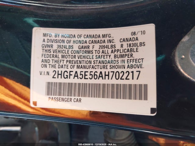 2010 HONDA CIVIC SDN 2HGFA5E56AH702217 Photo 8