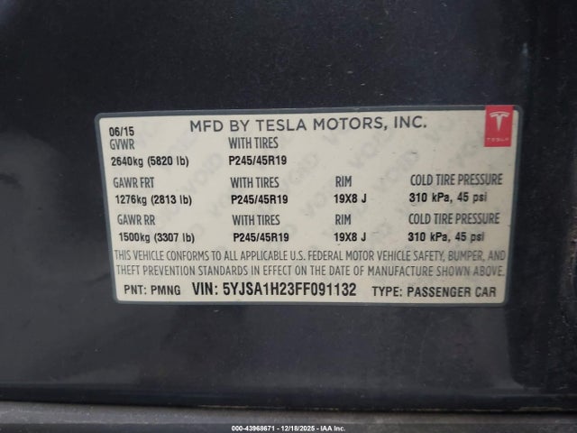 2015 TESLA MODEL S 5YJSA1H23FF091132 Photo 8