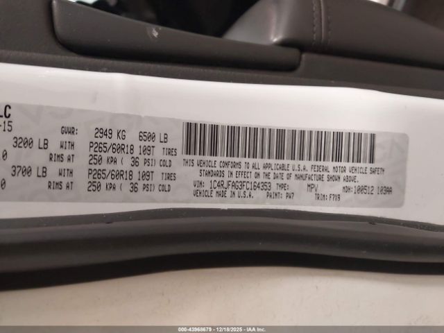 2015 JEEP GRAND CHEROKEE 1C4RJFAG3FC164353 Photo 8