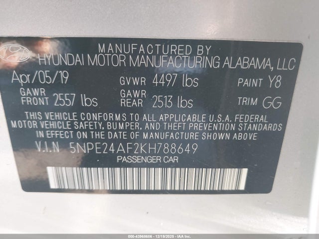 Hyundai SONATA SE 2019 5NPE24AF2KH788649 Image 9
