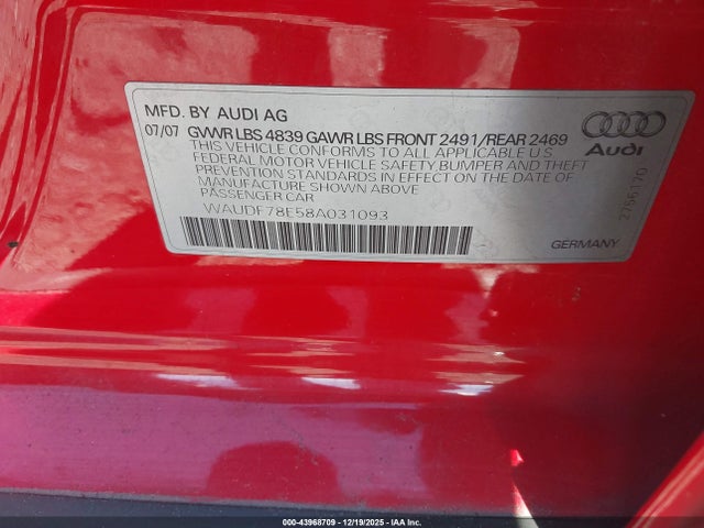 2008 AUDI A4 WAUDF78E58A031093 Photo 8