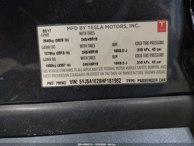 2017 TESLA MODEL S 5YJSA1E28HF181982 Photo 8