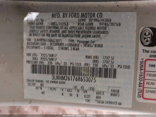 2006 LINCOLN ZEPHYR 3LNHM26176R653075 Photo 8