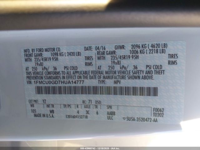 2017 FORD ESCAPE 1FMCU0GD7HUA14777 Photo 8