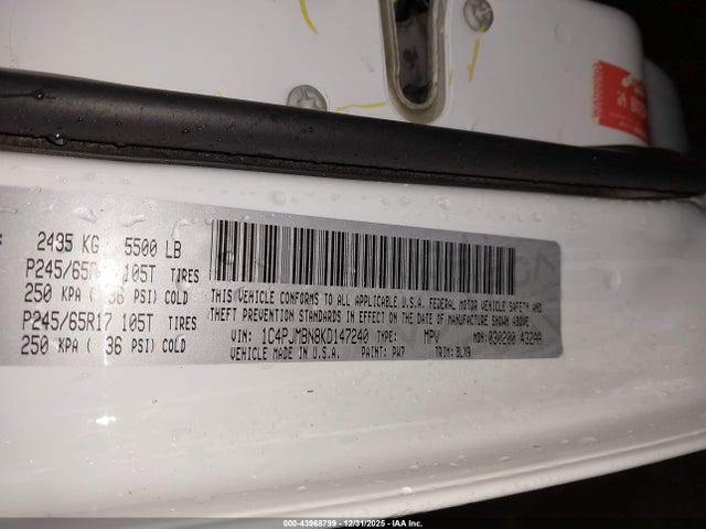 1C4PJMBN8KD147240 Jeep Cherokee Trailhawk Elite 4x4