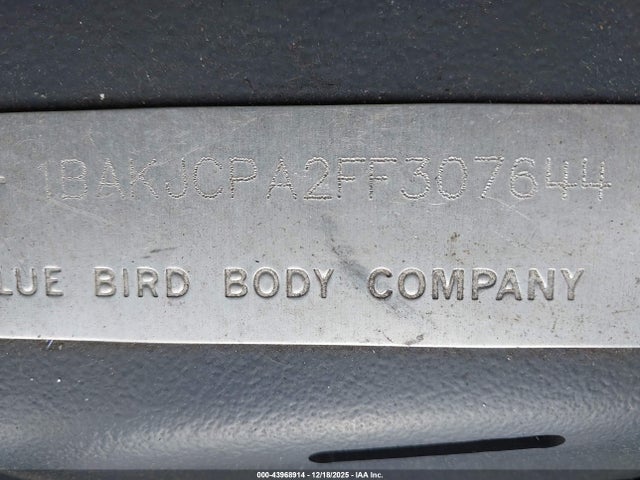 Продажа на аукционе авто 2015 Blue Bird School Bus / Transit Bus, vin: 1BAKJCPA2FF307644, номер лота: 43968914