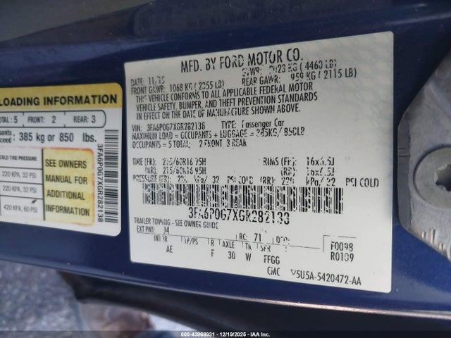Ford FUSION S 2016 3FA6P0G7XGR282138 Image 9