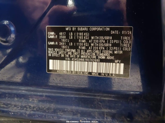 4S4GUHN61R3762680 Subaru Crosstrek Limited