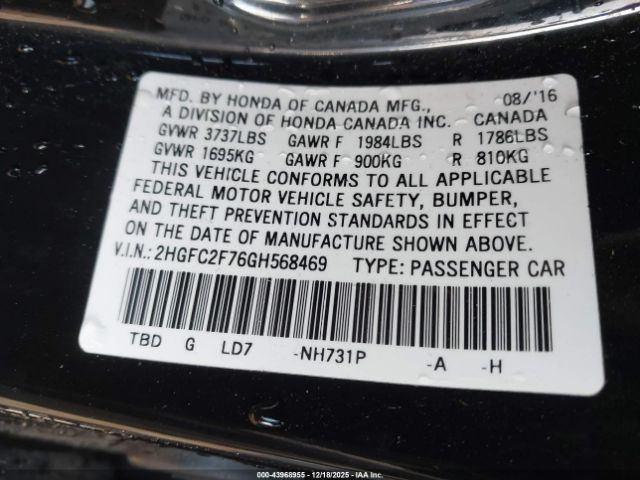 2016 HONDA CIVIC 2HGFC2F76GH568469 Photo 8
