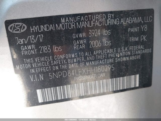 2017 HYUNDAI ELANTRA 5NPD84LFXHH180295 Photo 8