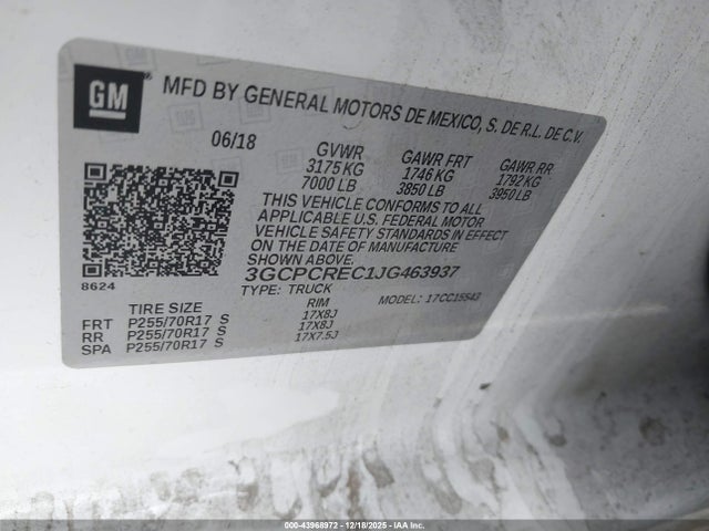 3GCPCREC1JG463937 Chevrolet Silverado 1500 1lt