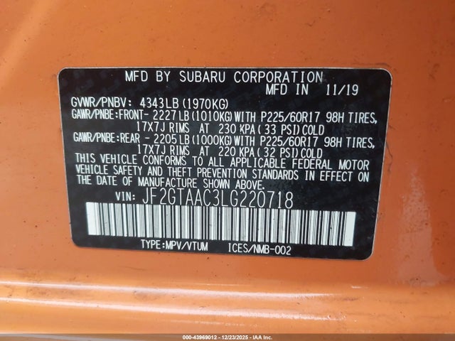 JF2GTAAC3LG220718 Subaru Crosstrek