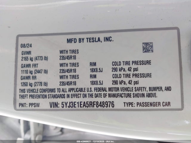 2024 TESLA MODEL 3 5YJ3E1EA5RF848976 Photo 8