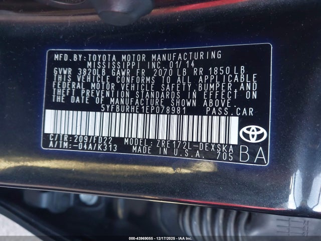 2014 TOYOTA COROLLA 5YFBURHE1EP078981 Photo 8