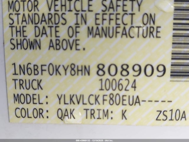 1N6BF0KY8HN808909 Nissan Nv Cargo Nv2500 Hd S V6