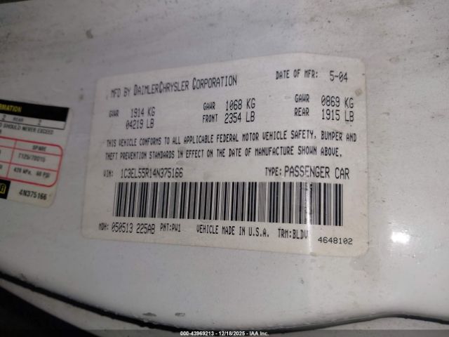 2004 CHRYSLER SEBRING 1C3EL55R14N375166 Photo 8