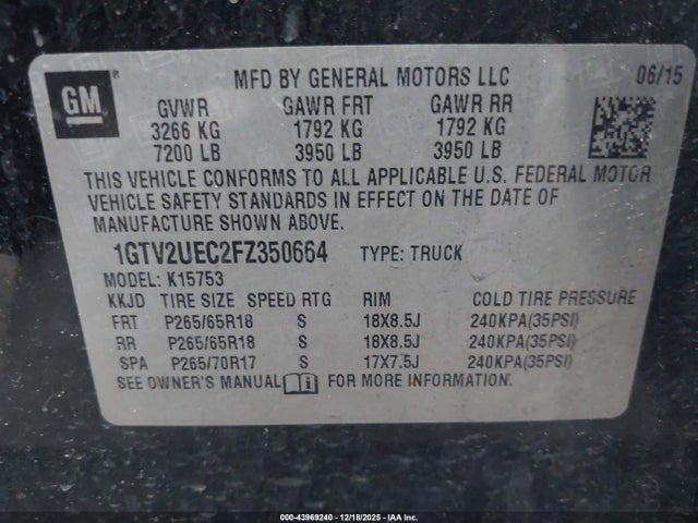2015 GMC SIERRA 1500 1GTV2UEC2FZ350664 Photo 8