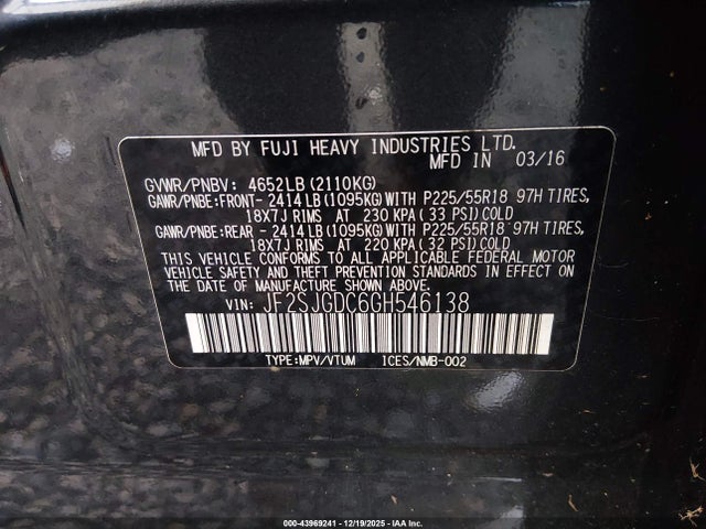 JF2SJGDC6GH546138 Subaru Forester 2.0xt Premium