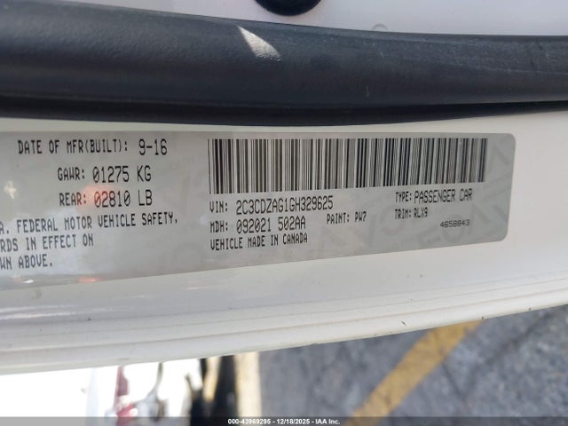 43969295 :رقم المزاد ، 2C3CDZAG1GH329625 vin ، 2016 Dodge Challenger Sxt Plus مزاد بيع
