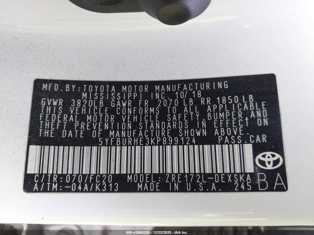 Toyota COROLLA SE 2019 5YFBURHE3KP899124 Image 9