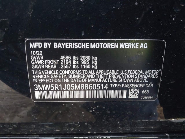 3MW5R1J05M8B60514 BMW 330I