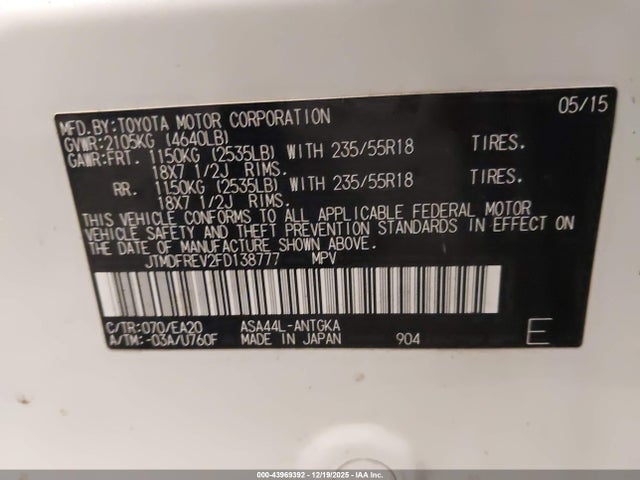Toyota Rav4 Limited 2015 JTMDFREV2FD138777 Image 9