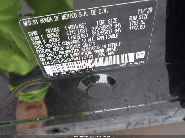 3CZRU5H5XMM712408 Honda Hr-v 2wd Ex