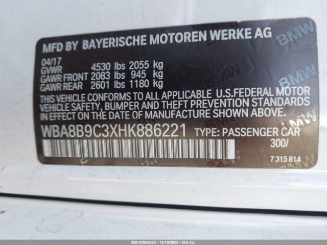 2017 BMW 330I WBA8B9C3XHK886221 Photo 8